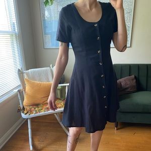 Vintage midi linen black dress